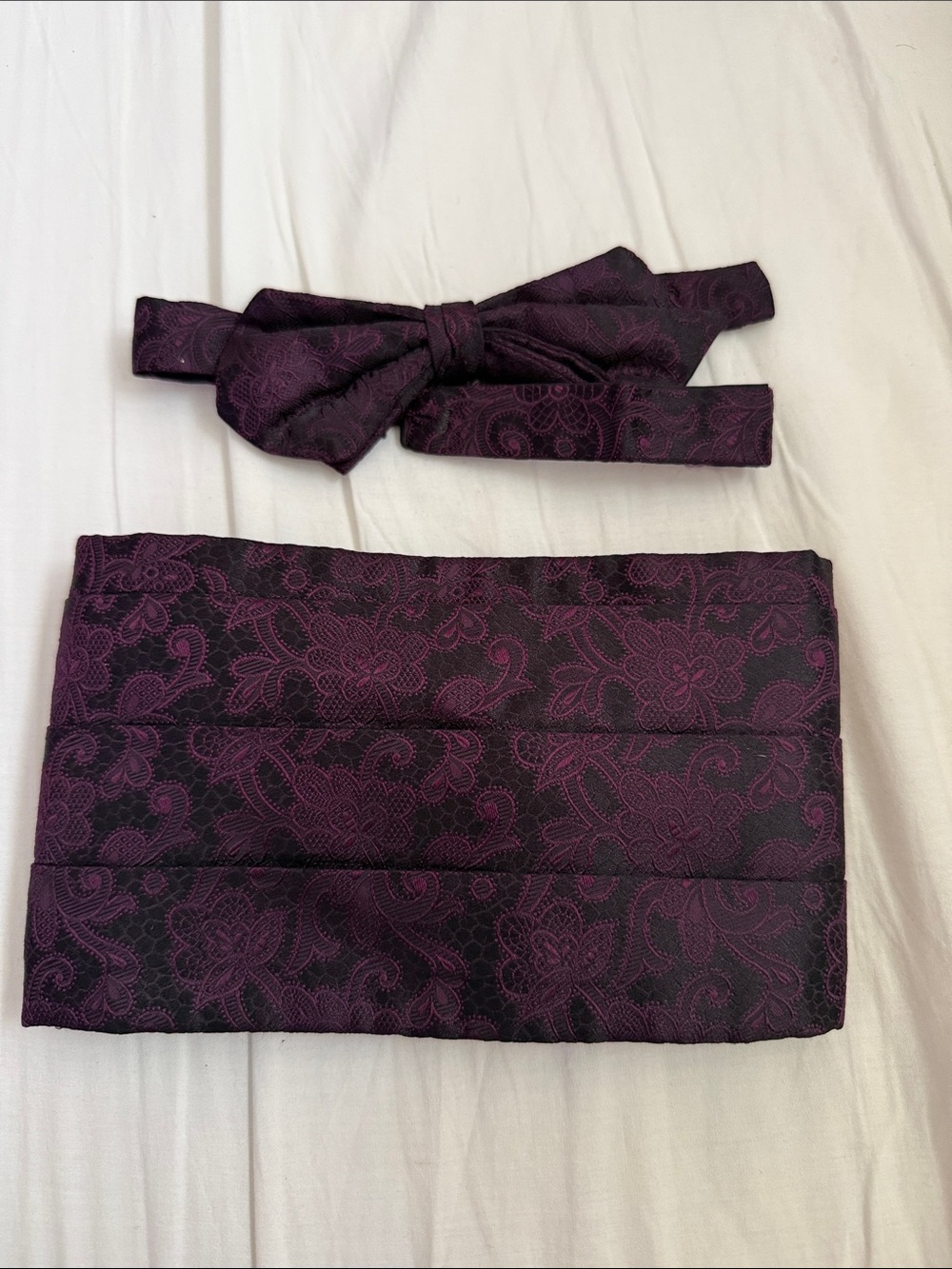 Valentino Deep Purple Paisley Cummerbund with Matching Bow Tie